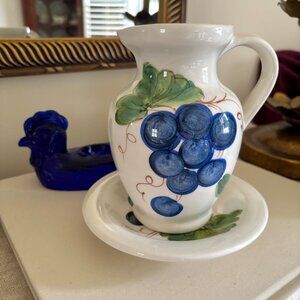 Nordstrom Hand-Painted Italian Pitcher & Plate Set Grape Design